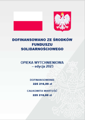 Plakat do naboru w programie "Opieka wytchnieniowa" - edycja 2023 informujący, że program jest dofinansowany ze środków Funduszu Solidarnościowego oraz że powiat wejherowski uzyskał dofinansowanie w wysokości 225 216,00 zł.