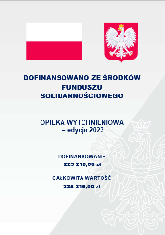 Plakat do naboru w programie „Opieka wytchnieniowa” – edycja 2023 informujący, że program jest dofinansowany ze środków Funduszu Solidarnościowego oraz, że powiat wejherowski uzyskał dofinansowanie w wysokości 225 216,00 zł.